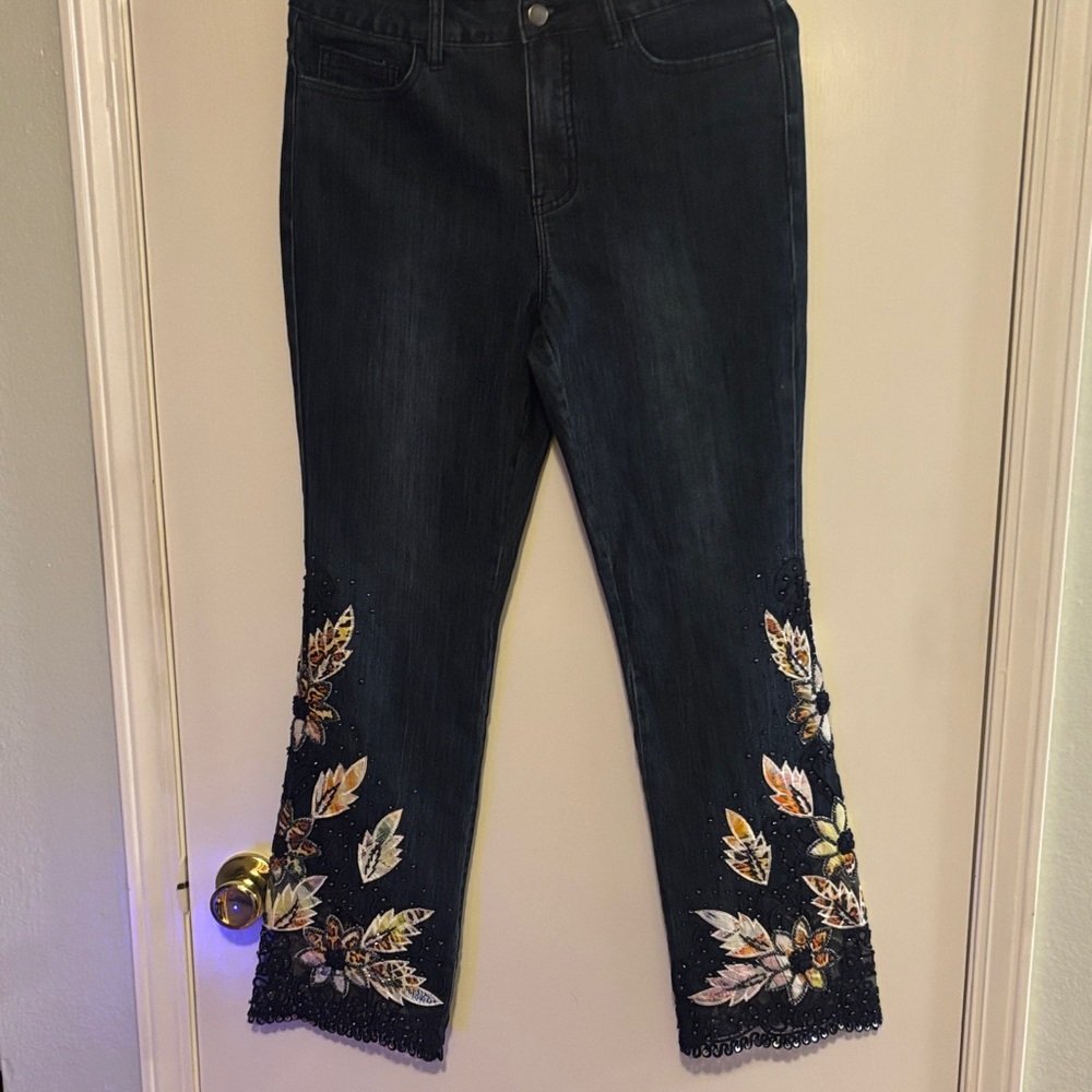Soft Surroundings Black Floral Embroidered Jeans